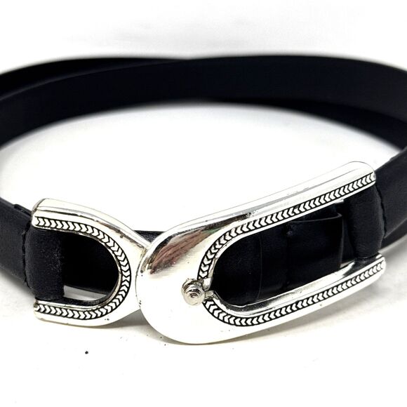 CHICO\'S Leather & Silver Hook Buckle Belt Womens M/L Black Adjustable Statement main image 9